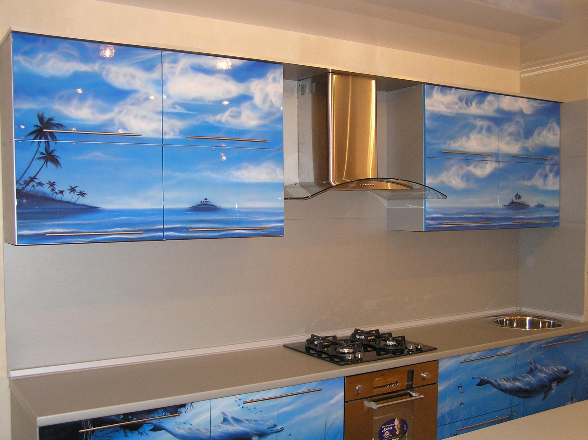 Кухни с фотопечатью на фасадах. Аэрография на кухне. Кухонные гарнитуры с фотопечатью на фасаде. Угловые кухни с фотопечатью на фасадах