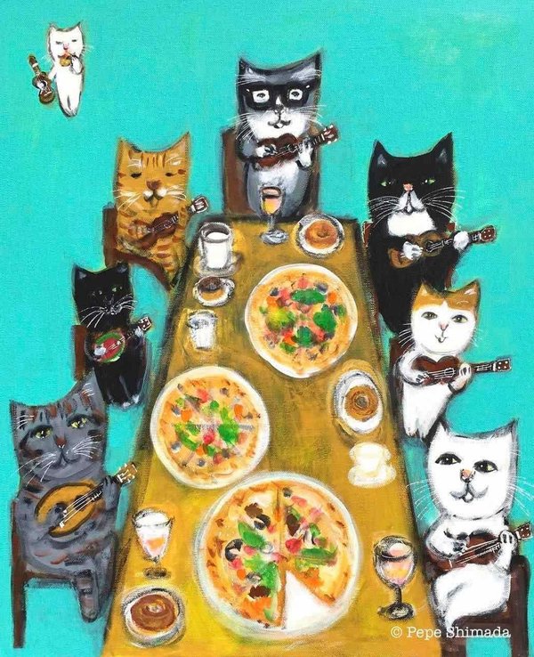 Рисунок кота с пиццей