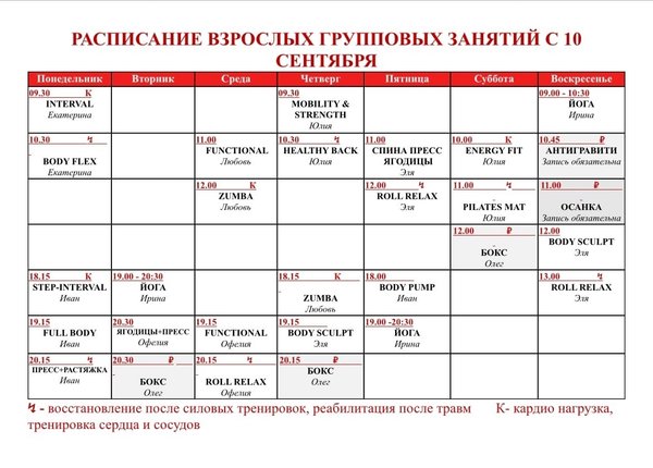Фитнес дубна расписание